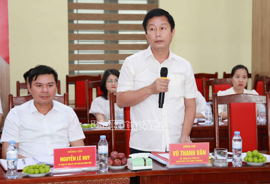 Đồng chí Vũ Thanh Vân, Ủy viên Ban Thường vụ Tỉnh ủy, Giám đốc Sở Công Thương phát biểu tại buổi làm việc.