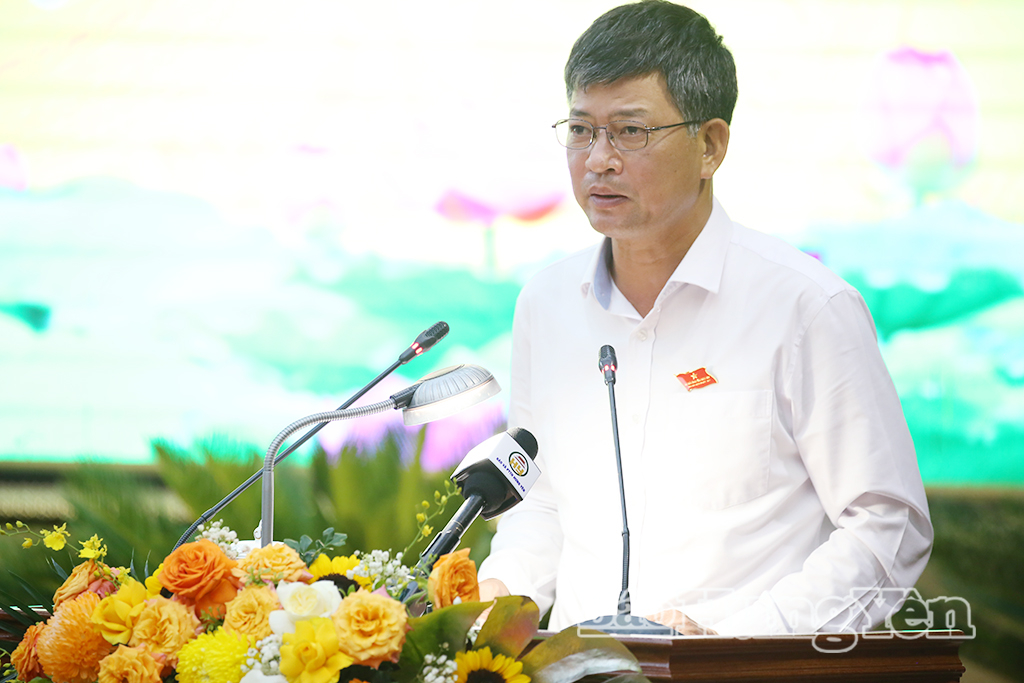Đồng chí Lê Xuân Tiến, Ủy viên Ban Thường vụ Tỉnh ủy, Phó Chủ tịch Thường trực HĐND tỉnh phát biểu tại kỳ họp.