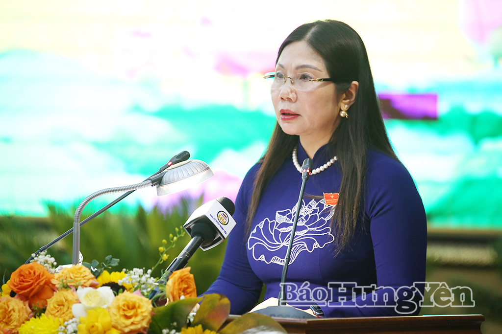 Đồng chí Trần Thị Tuyết Hương, Phó Chủ tịch HĐND tỉnh phát biểu tại kỳ họp.