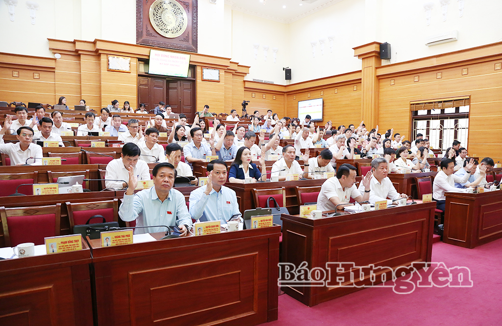 Các đại biểu HĐND tỉnh biểu quyết thông qua Nghị quyết tại kỳ họp.