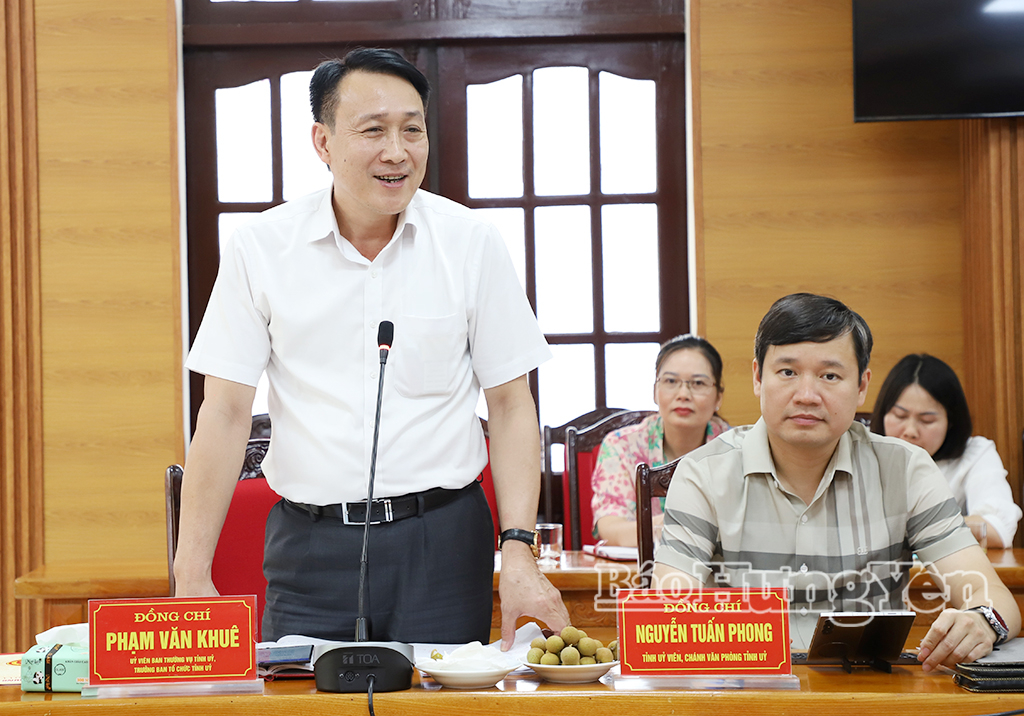 Đồng chí Phạm Văn Khuê, Ủy viên Ban Thường vụ Tỉnh ủy, Trưởng ban Tổ chức Tỉnh ủy phát biểu tại hội nghị.