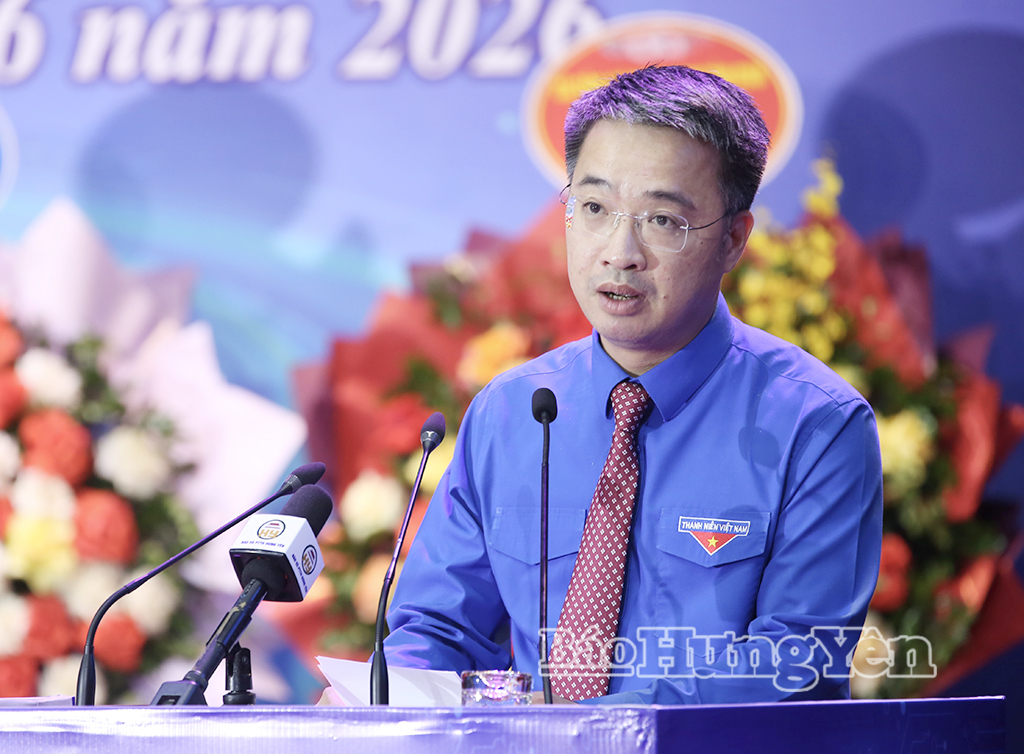 Đồng chí Nguyễn Tường Lâm, Bí thư Ban Chấp hành Trung ương Đoàn, Phó Chủ nhiệm Thường trực Ủy ban quốc gia về Thanh niên Việt Nam, Chủ tịch Trung ương Hội Liên hiệp Thanh niên Việt Nam phát biểu tại Đại hội.