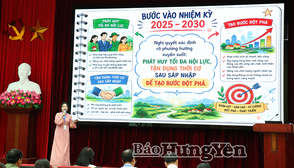 Thí sinh tham gia vòng sơ khảo hội thi báo cáo viên, tuyên truyền viên giỏi tỉnh Hưng Yên năm 2026 với cách thể hiện sáng tạo, ấn tượng.
