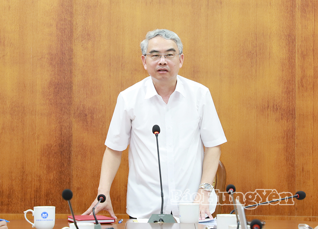 Đồng chí Phạm Đồng Thụy, Ủy viên Ban Thường vụ Tỉnh ủy, Giám đốc Sở Giáo dục và Đào tạo phát biểu tại cuộc họp.