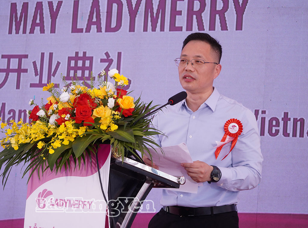 Ông Xu JinNong, Tổng Giám đốc điều hành Công ty TNHH Công nghệ LadyMerry Việt Nam phát biểu tại lễ khánh thành.