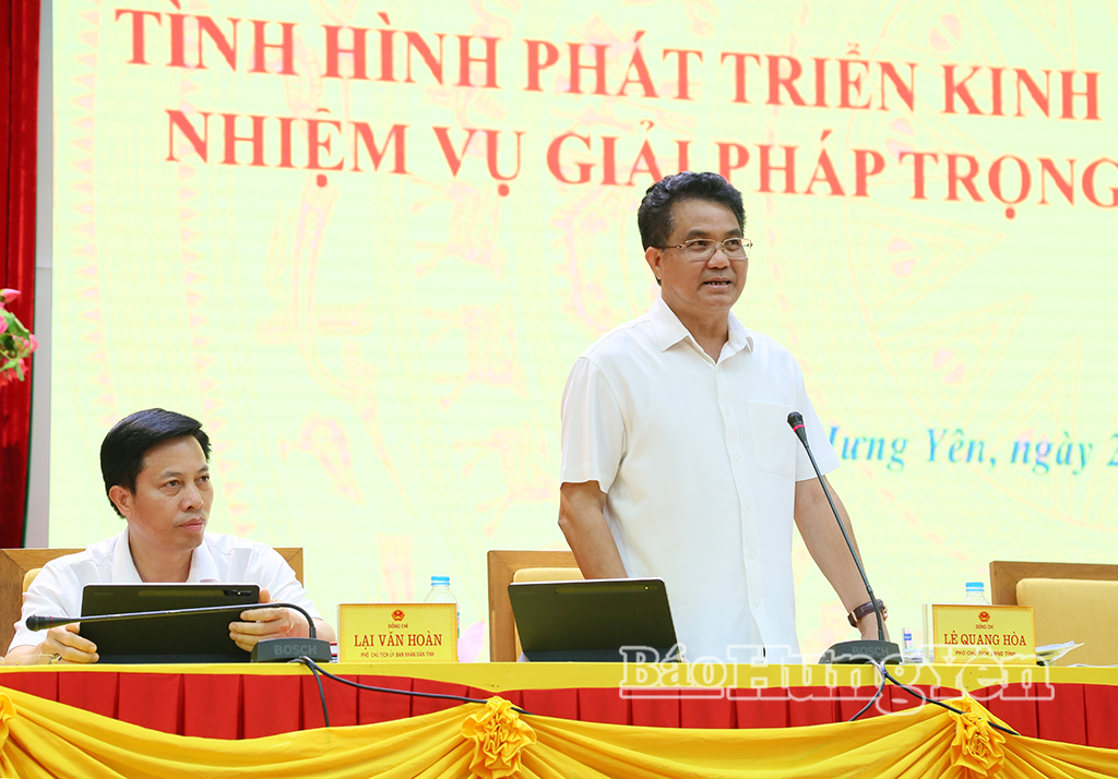 Đồng chí Lê Quang Hòa, Ủy viên Ban Thường vụ Tỉnh ủy, Phó Chủ tịch UBND tỉnh phát biểu tại phiên họp.