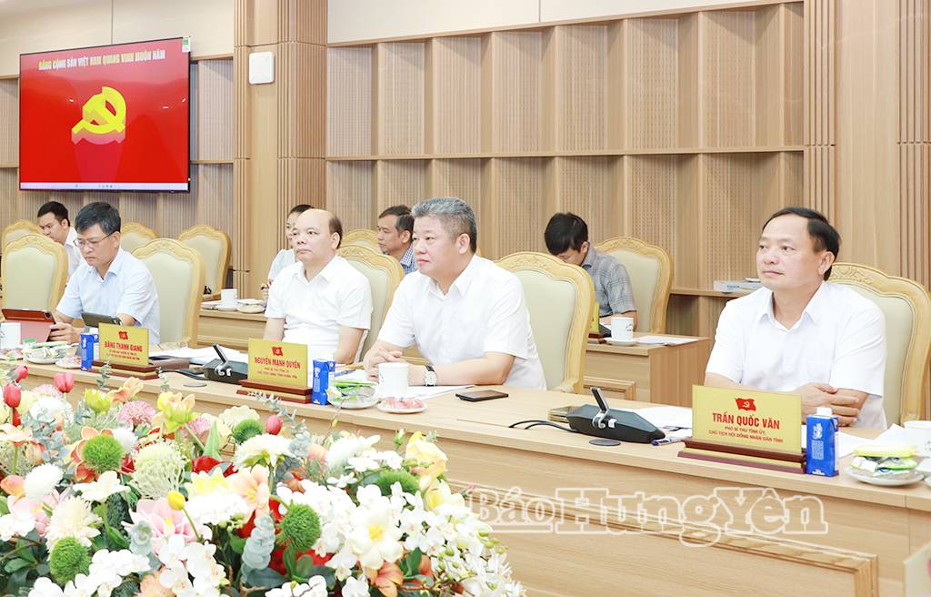 Các đồng chí: Trần Quốc Văn, Phó Bí thư Tỉnh ủy, Chủ tịch HĐND tỉnh; Nguyễn Mạnh Quyền, Phó Bí thư Tỉnh ủy, Chủ tịch UBND tỉnh và các đại biểu dự cuộc họp.