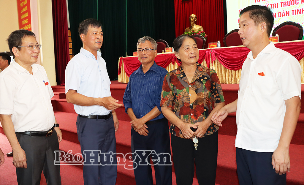Đồng chí Lê Xuân Tiến, Ủy viên Ban Thường vụ Tỉnh ủy, Phó Chủ tịch Thường trực HĐND tỉnh và các đại biểu HĐND tỉnh tổ đại biểu số 16 lắng nghe ý kiến của cử tri xã Kiến Xương.