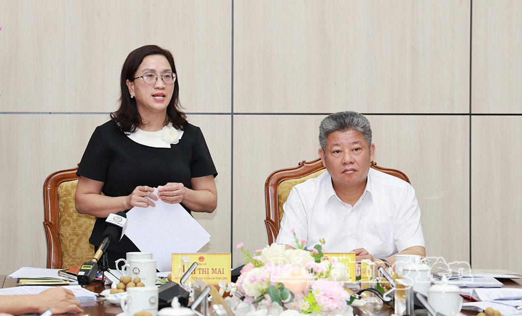 Đồng chí Đinh Thị Mai, Phó Trưởng ban Tuyên giáo và Dân vận Trung ương phát biểu tại hội nghị.