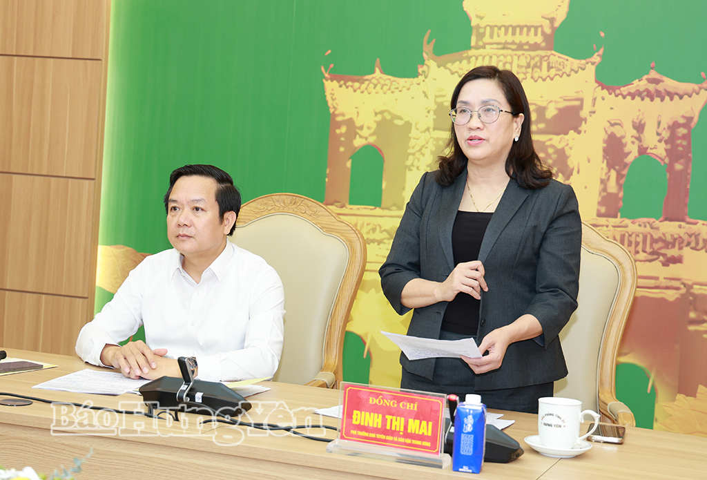 Đồng chí Đinh Thị Mai, Phó Trưởng ban Tuyên giáo và Dân vận Trung ương phát biểu tại cuộc họp.