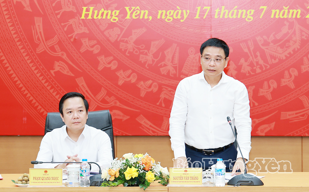 Đồng chí Nguyễn Văn Thắng, Ủy viên Ban Chấp hành Trung ương Đảng, Phó Thủ tướng Chính phủ phát biểu tại buổi làm việc.