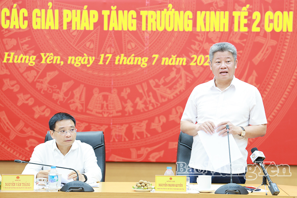 Đồng chí Nguyễn Mạnh Quyền, Phó Bí thư Tỉnh ủy, Chủ tịch UBND tỉnh phát biểu tại buổi làm việc.