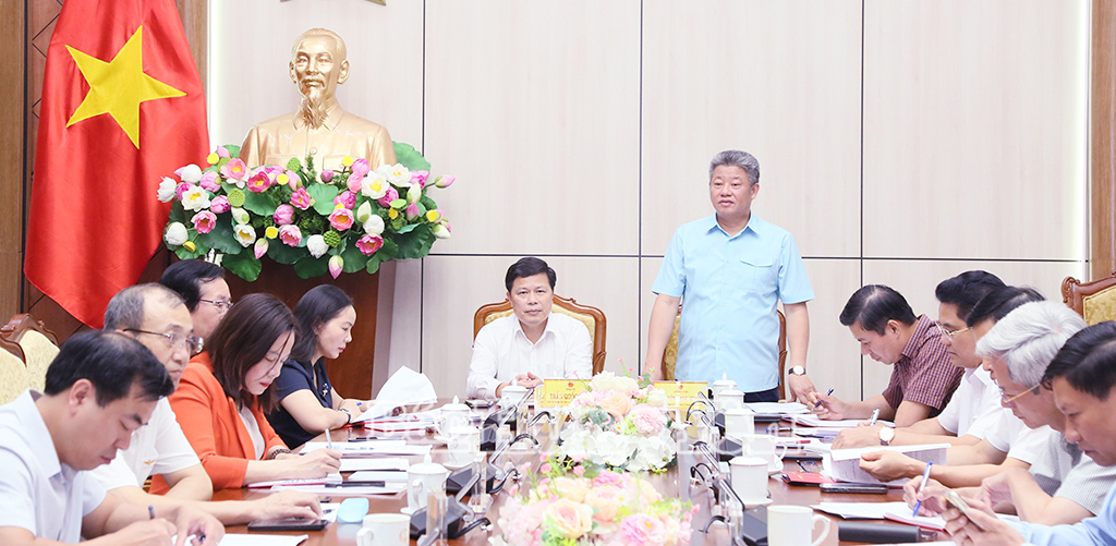 Đồng chí Nguyễn Mạnh Quyền, Phó Bí thư Tỉnh ủy, Chủ tịch UBND tỉnh phát biểu tại cuộc họp.