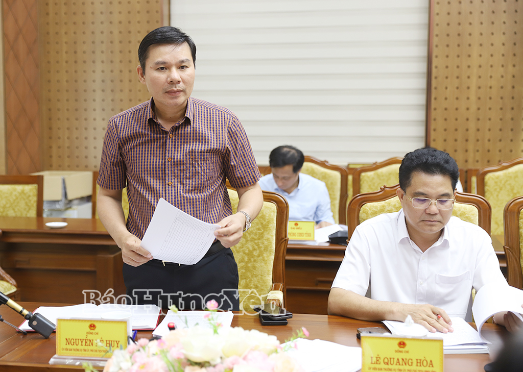 Đồng chí Nguyễn Lê Huy, Ủy viên Ban Thường vụ Tỉnh ủy, Phó Chủ tịch Thường trực UBND tỉnh phát biểu tại cuộc họp.