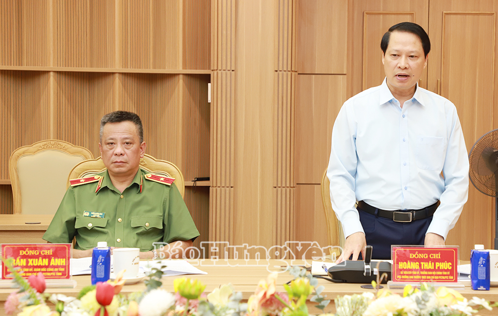 Đồng chí Hoàng Thái Phúc, Ủy viên Ban Thường vụ Tỉnh ủy, Trưởng ban Nội chính Tỉnh ủy, Phó Trưởng ban Thường trực Ban Chỉ đạo tỉnh phát biểu tại cuộc họp.