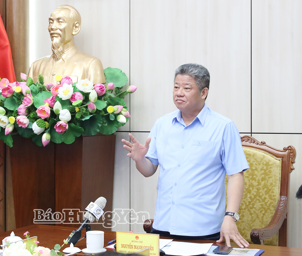 Đồng chí Nguyễn Mạnh Quyền, Phó Bí thư Tỉnh ủy, Chủ tịch UBND tỉnh phát biểu kết luận cuộc họp.