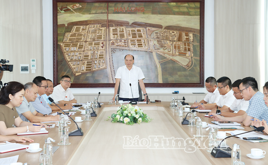Đồng chí Đặng Thanh Giang, Ủy viên Ban Thường vụ Tỉnh ủy, Phó Chủ tịch HĐND tỉnh phát biểu tại buổi giám sát ở Công ty Cổ phần Đầu tư hạ tầng KCN Bảo Minh - chủ đầu tư hạ tầng Khu công nghiệp Hải Long.