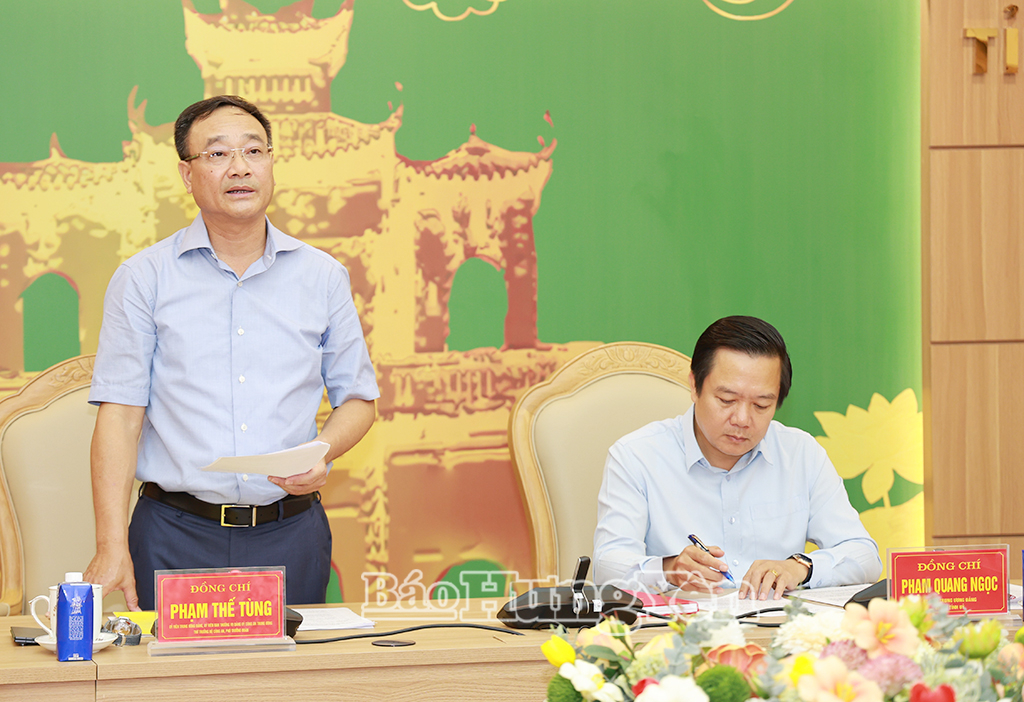 Thượng tướng Phạm Thế Tùng, Ủy viên Ban Chấp hành Trung ương Đảng, Thứ trưởng Bộ Công an, Phó Trưởng đoàn kiểm tra, giám sát phát biểu tại hội nghị.