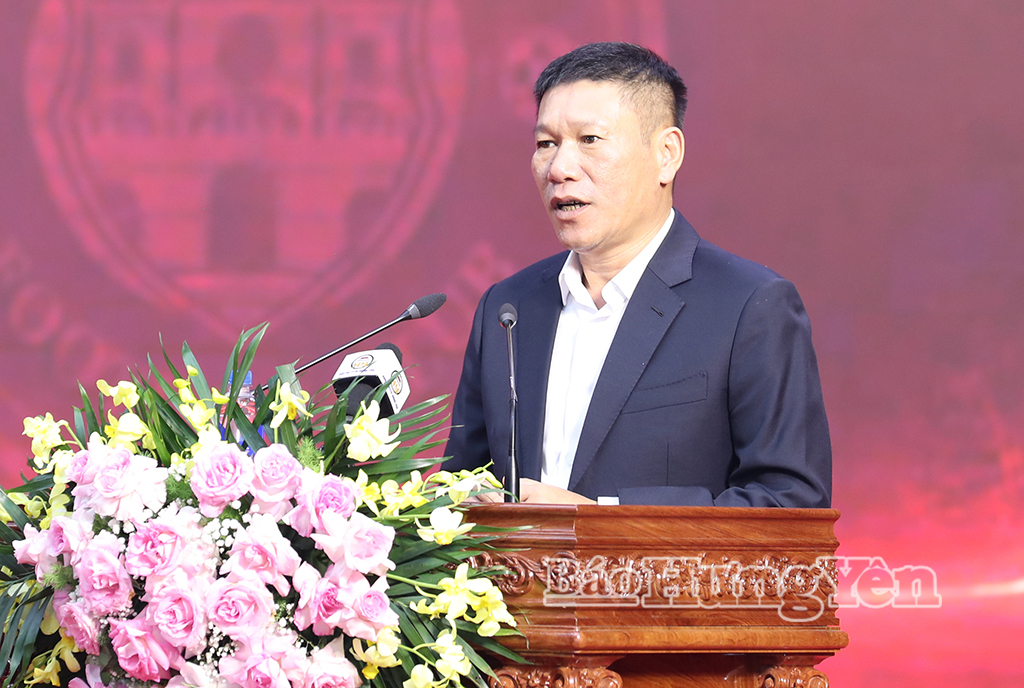 Ông Nguyễn Hải Biên, Giám đốc điều hành Câu lạc bộ bóng đá Hưng Yên phát biểu tại buổi lễ.