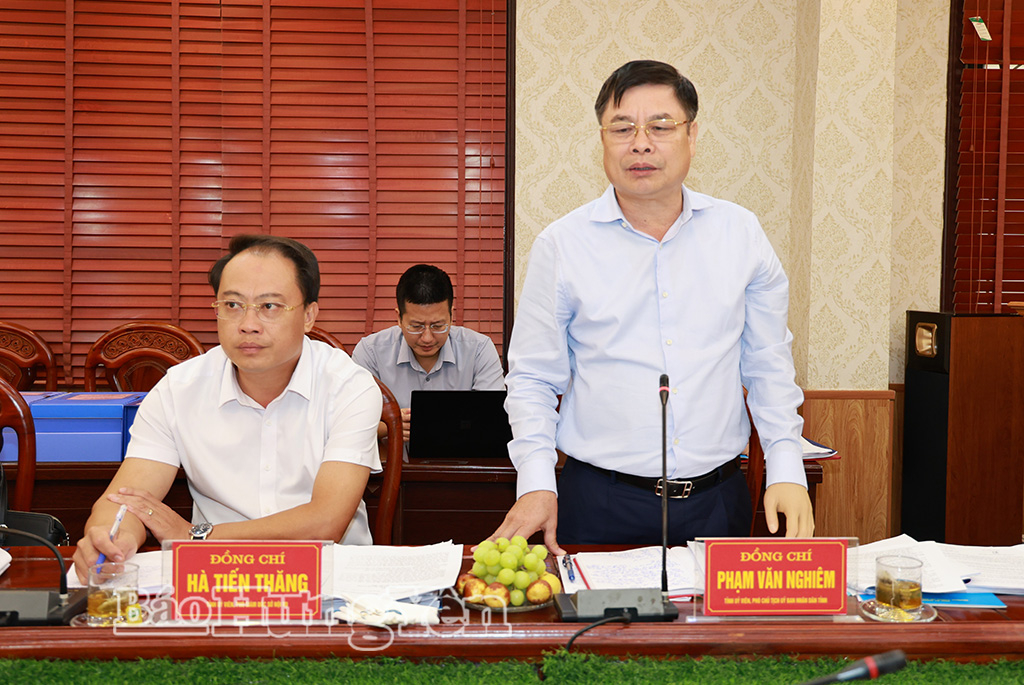 Đồng chí Phạm Văn Nghiêm, Phó Chủ tịch UBND tỉnh phát biểu tại hội nghị.