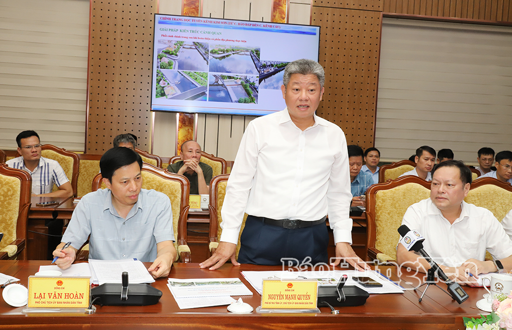 Đồng chí Nguyễn Mạnh Quyền, Phó Bí thư Tỉnh ủy, Chủ tịch UBND tỉnh phát biểu tại buổi làm việc.