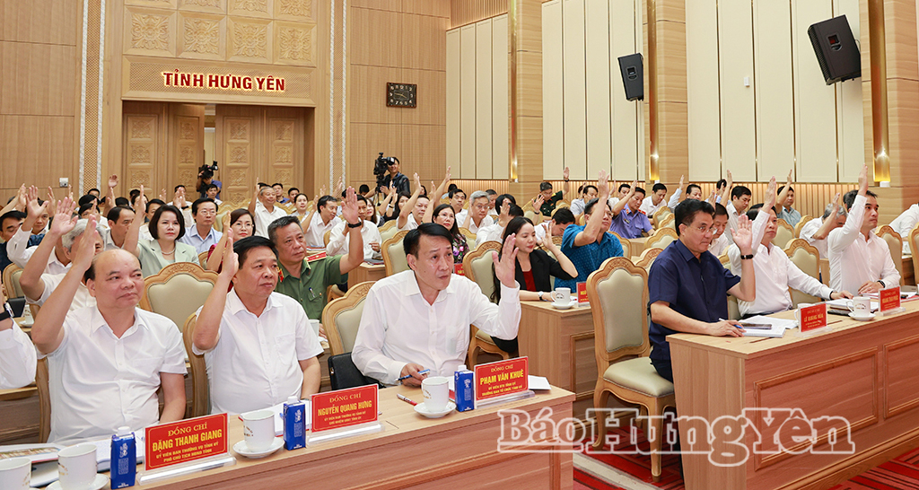 Các đại biểu biểu quyết thông qua dự thảo Nghị quyết Hội nghị Ban Chấp hành Đảng bộ tỉnh lần thứ 8, nhiệm kỳ 2025 – 2030.