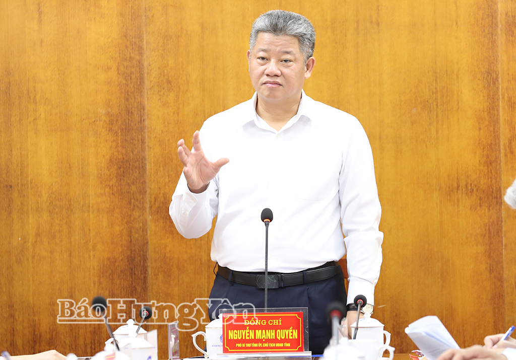 Đồng chí Nguyễn Mạnh Quyền, Phó Bí thư Tỉnh ủy, Chủ tịch UBND tỉnh phát biểu kết luận cuộc họp.