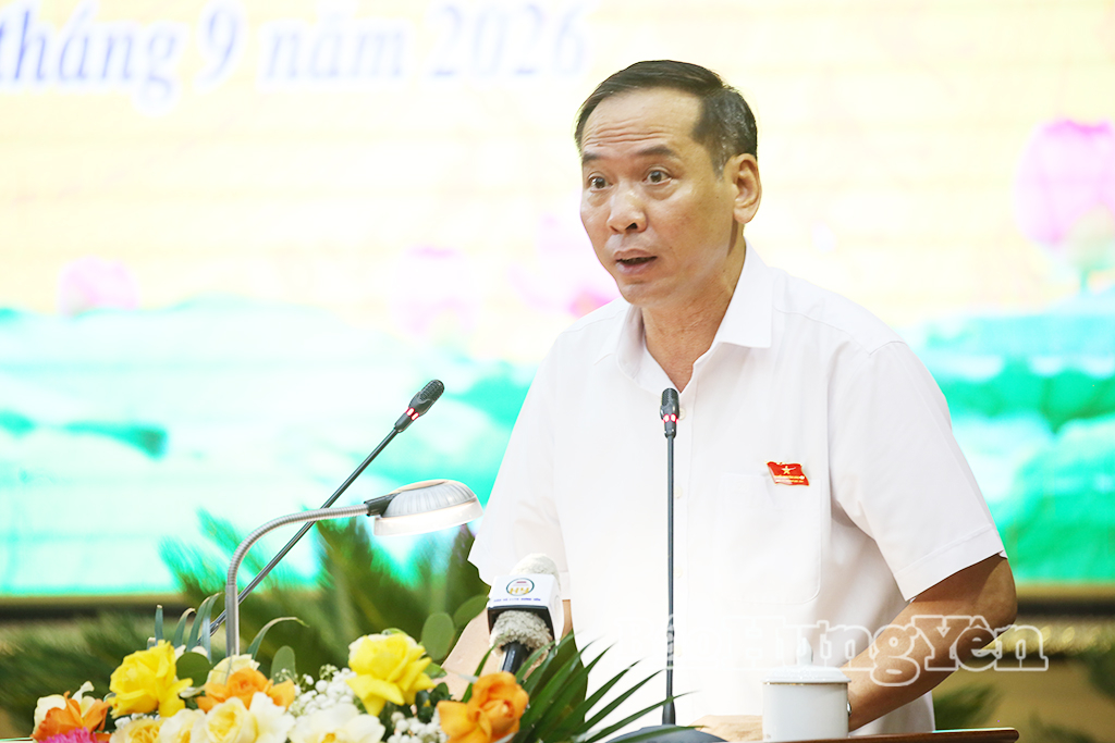 Đồng chí Nguyễn Đức Tải, Giám đốc Sở Tài chính trình bày báo cáo và dự thảo nghị quyết tại kỳ họp. 
