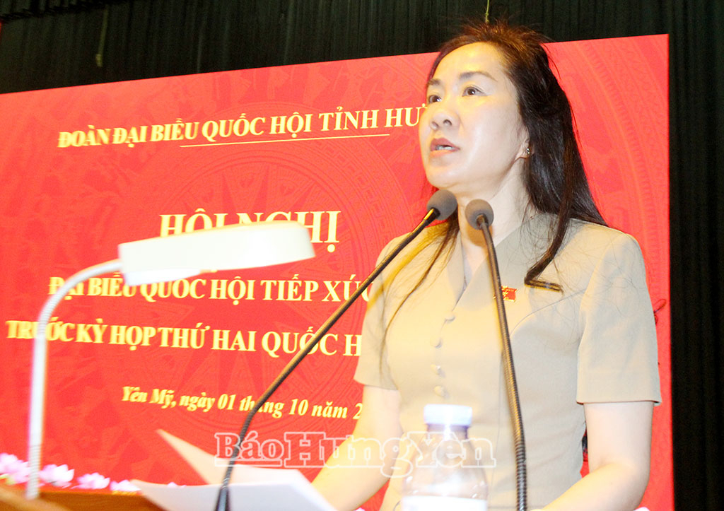 Đồng chí Đoàn Thị Thanh Mai, Phó Chủ nhiệm Ủy ban Kinh tế và Tài chính của Quốc hội phát biểu tại hội nghị.