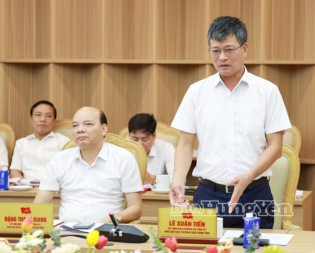 Đồng chí Lê Xuân Tiến, Ủy viên Ban Thường vụ Tỉnh ủy, Phó Chủ tịch Thường trực HĐND tỉnh phát biểu tại phiên họp.