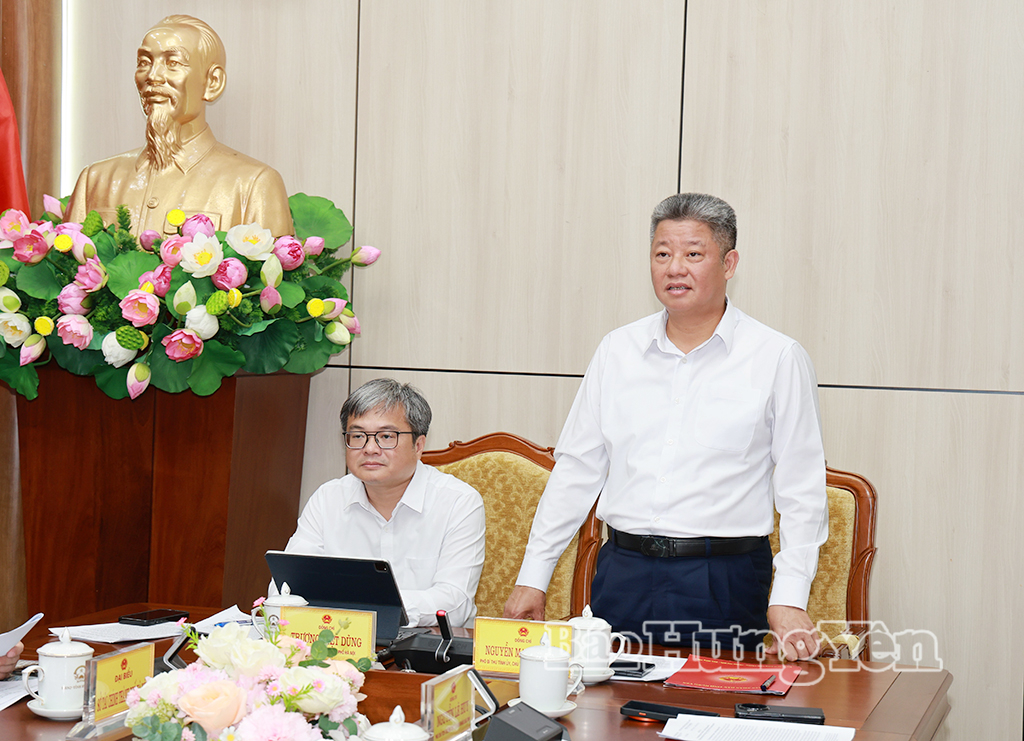 Đồng chí Nguyễn Mạnh Quyền, Phó Bí thư Tỉnh ủy, Chủ tịch UBND tỉnh Hưng Yên phát biểu tại buổi làm việc.