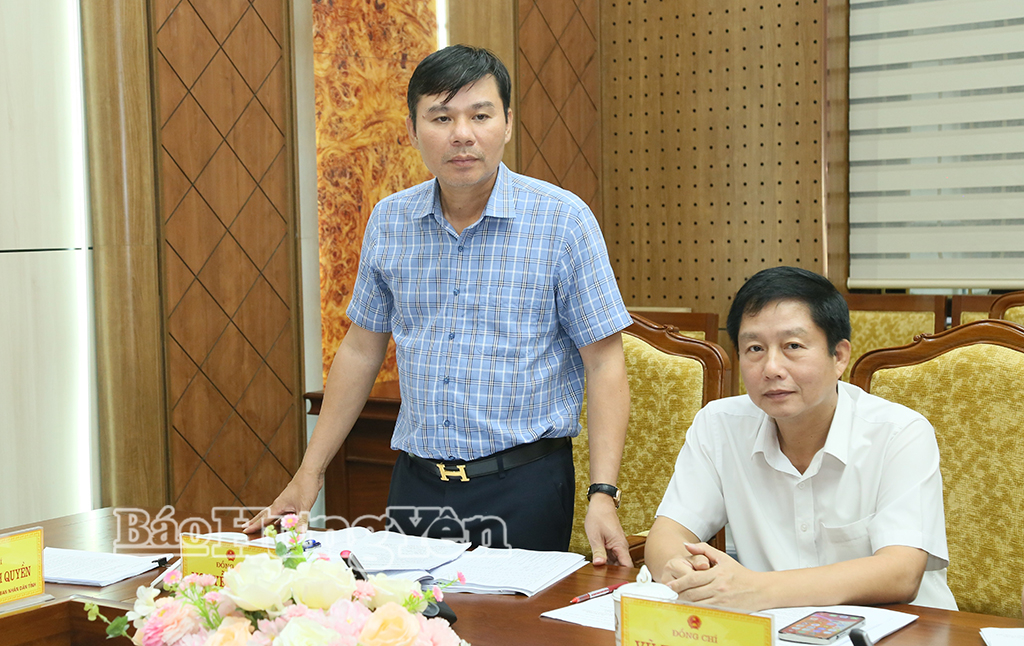 Đồng chí Nguyễn Lê Huy, Ủy viên Ban Thường vụ Tỉnh ủy, Phó Chủ tịch Thường trực UBND tỉnh phát biểu tại cuộc họp.