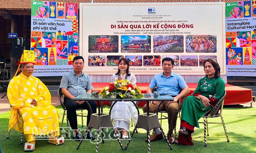 Các chuyên gia, nhà nghiên cứu và đại diện cộng đồng tham gia tọa đàm về công tác bảo vệ, phát huy giá trị di sản văn hóa phi vật thể tại Hưng Yên.