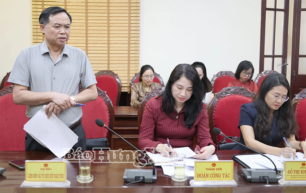 Lãnh đạo Liên hiệp các tổ chức Hữu nghị tỉnh phát biểu tại buổi làm việc.